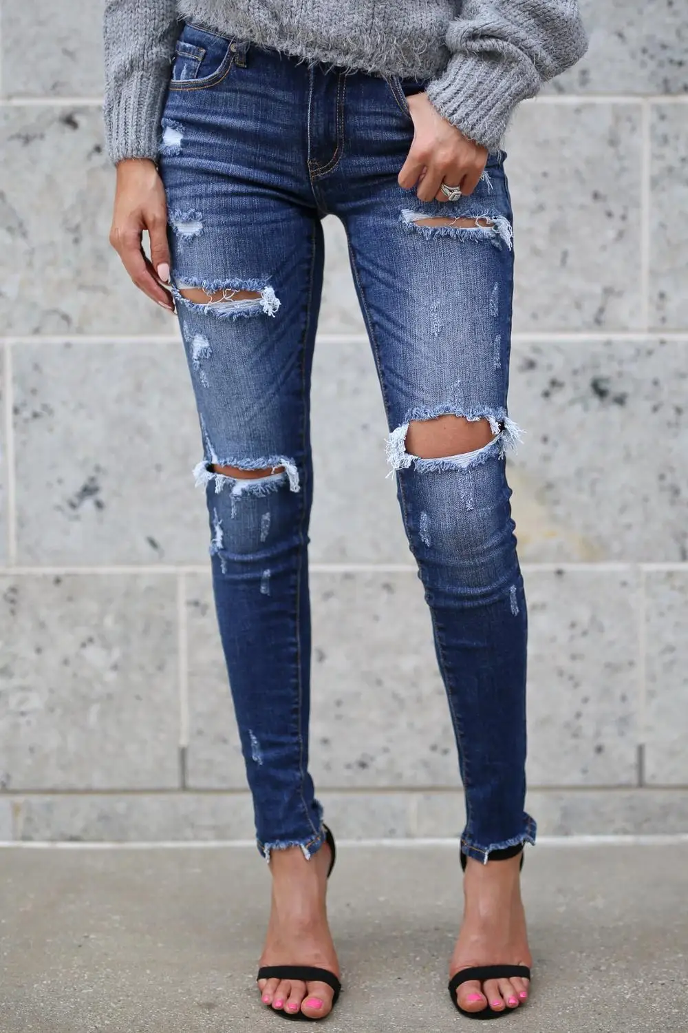 Jeans for women Slim Skinny Hole Classic Ripped Pants Jeans Woman 2020