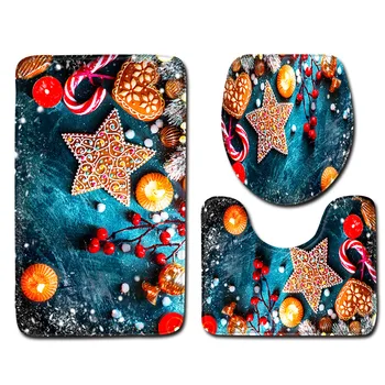 

Christmas Carpet Christmas Decoration Three-piece Santa Claus Floor Mat Carpet Holiday Door Mat bathroom rugs