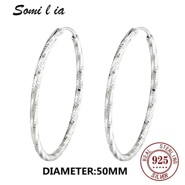 Somi l ia 100% 925 Sterling Silver 30-50mm Big Circle Hoop Earring for Woman Fashion Simple Classic 925 Silver Fine Jewelry Gift 50MM