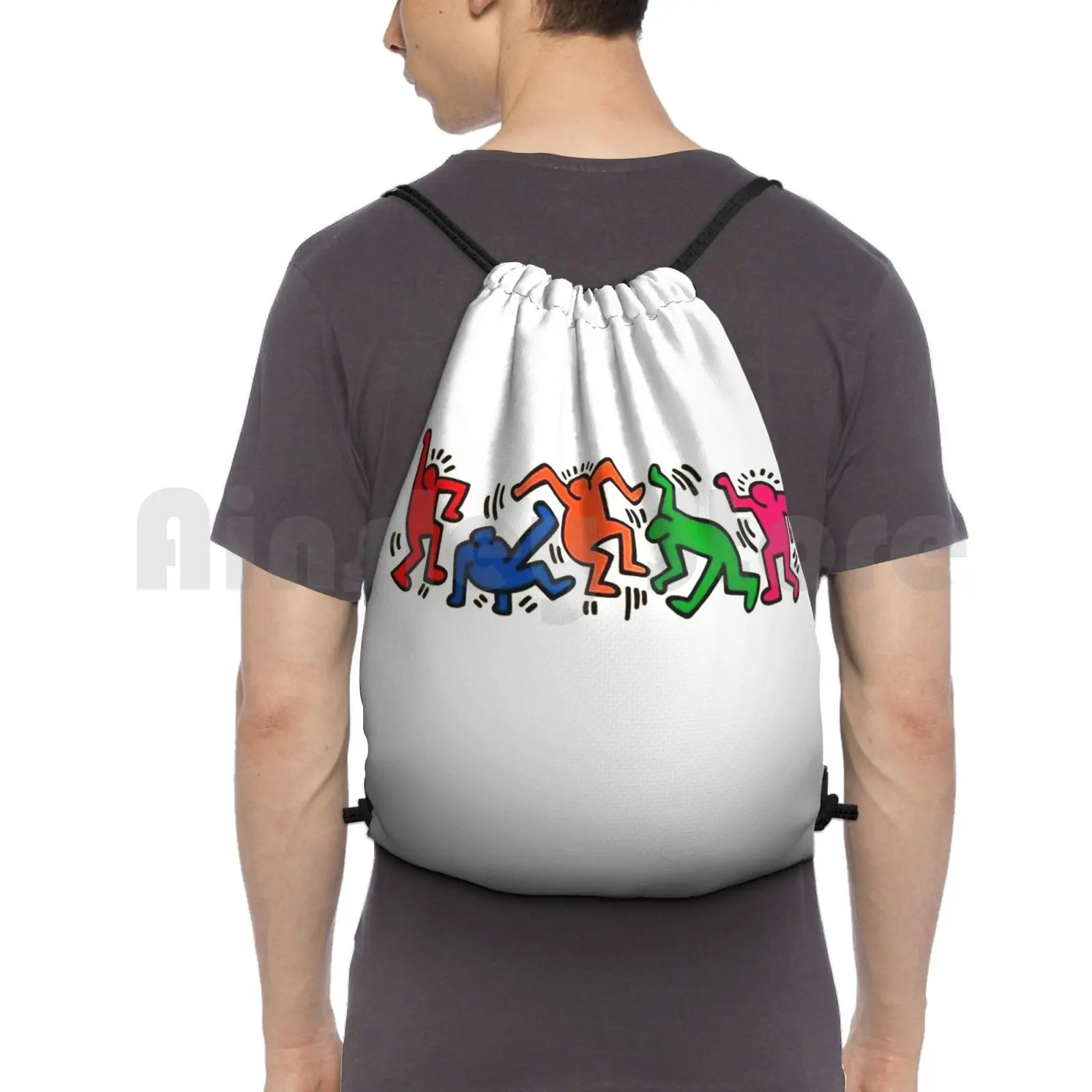

Dancing Together Pop Art Backpack Drawstring Bags Gym Bag Waterproof Dancing Figures Dancers Figures Colorful Colors Love