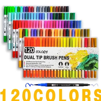 

120 Colors Dual Tips FineLiner Drawing Painting Watercolor Art Marker Pens Brush Pen set School Supplies Painting Stationery