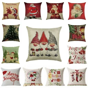 

2020 Christmas Home Decoration Xmas Decor Christmas Pillow Case Santa Cotton Linen Sofa Car Throw Cushion Cover Home Decor