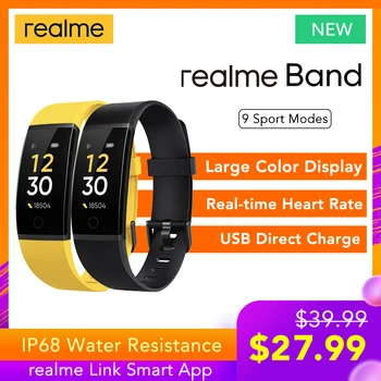 

realme Band Smart Bracelet Large Color Display Heart Rate Monitor Sports Tracker 16mm Wrist Strap Notification IP68 USB Charge