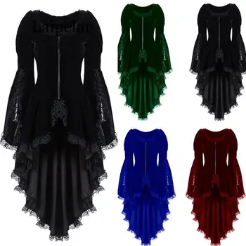 

Women Lace Trim Lace-up tuxedo Coat Black Victorian Style Gothic Jacket Medieval performing stage Dress