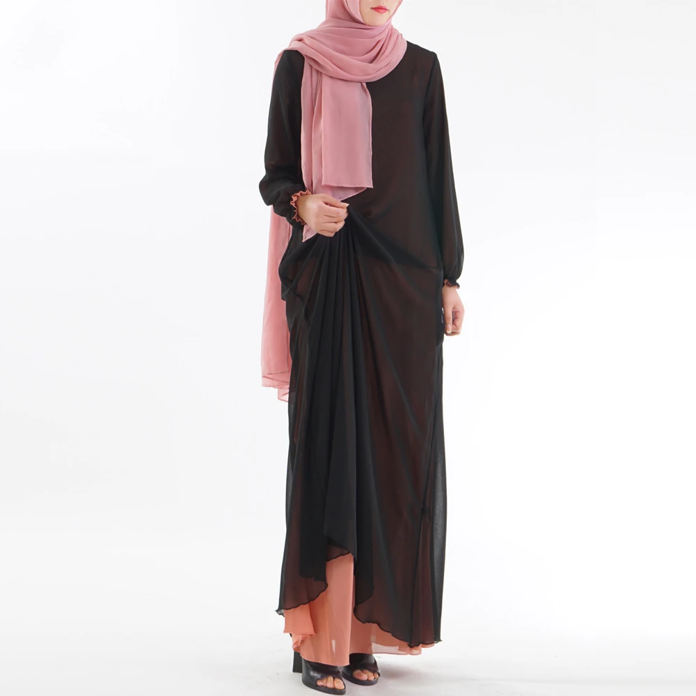 Двусторонняя одежда мусульманское платье Ближний Восток Рамадан Арабская Исламская одежда платье Женская юбка абайя Дубай Кафтан одежда - Цвет: Black Pink