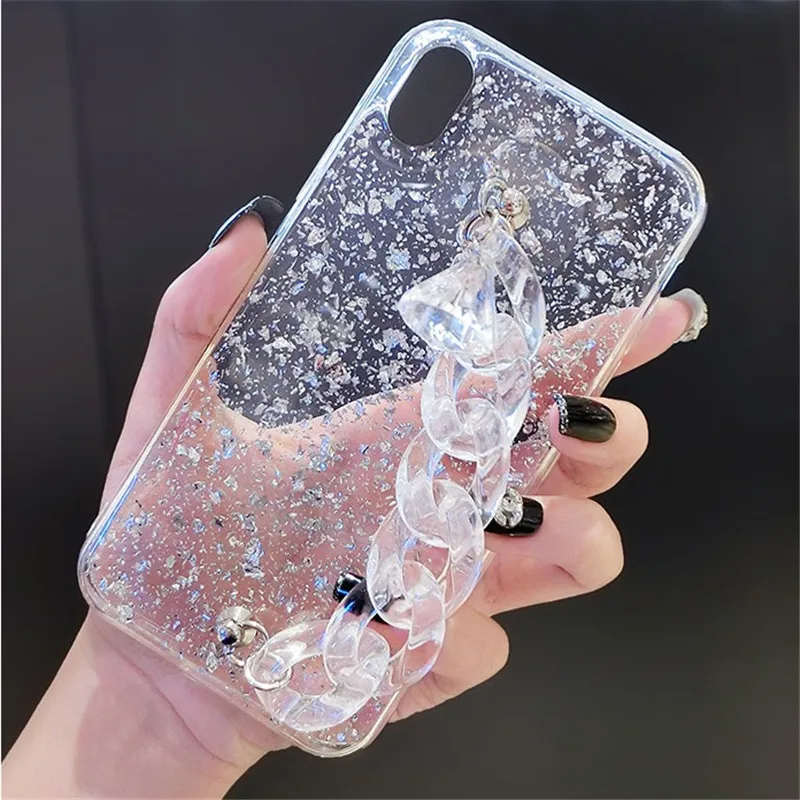 

case for iPhone 11 XR 7 8 11 Pro Max X XS Max Plus 6 6s coverCrystal Bracelet gold foil