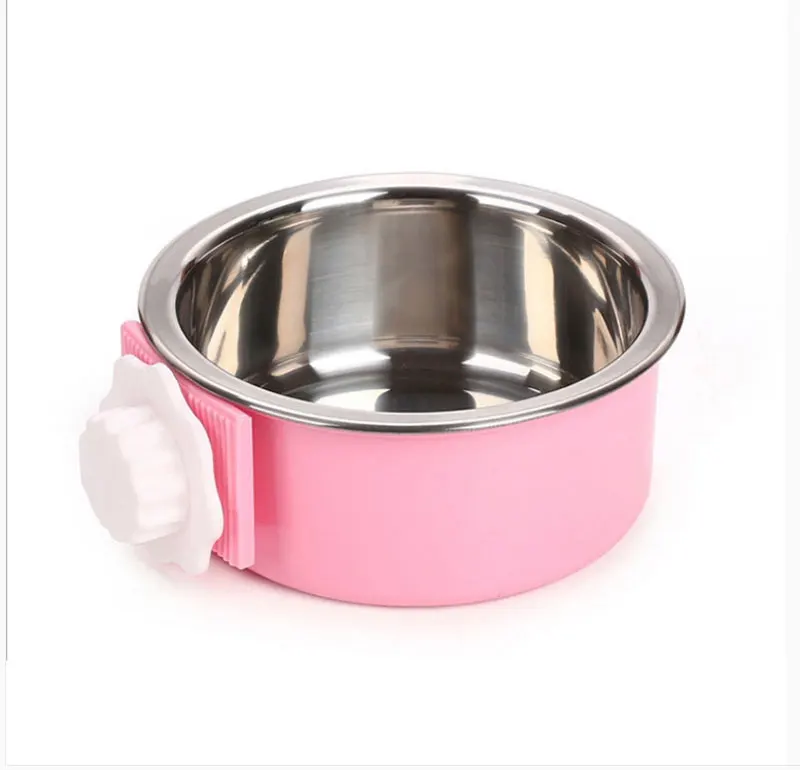 Red Stainless bowl Съемная чашка-курятник из нержавеющей стали, подвесная клетка для домашних животных, миска, большая кормушка для воды и корма для собак, для кроликов и кошек - Цвет: Red Stainless bowl