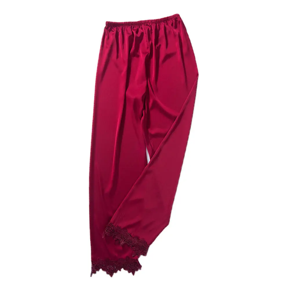 Wine red Женский Шелковый Атласный пижамный комплект, пижама, одежда для сна, костюм для отдыха - Цвет: Wine red
