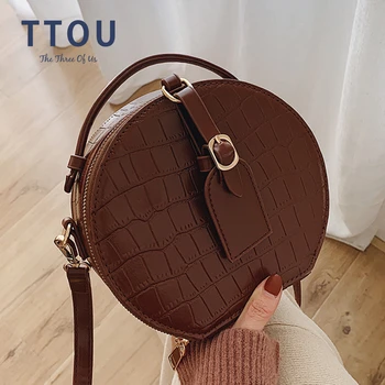 

Stone Pattern Leather Round Designer Crossbody Bag For Women 2019 Winter Shoulder Messenger Bags Ladies Small Handbags Mini Tote