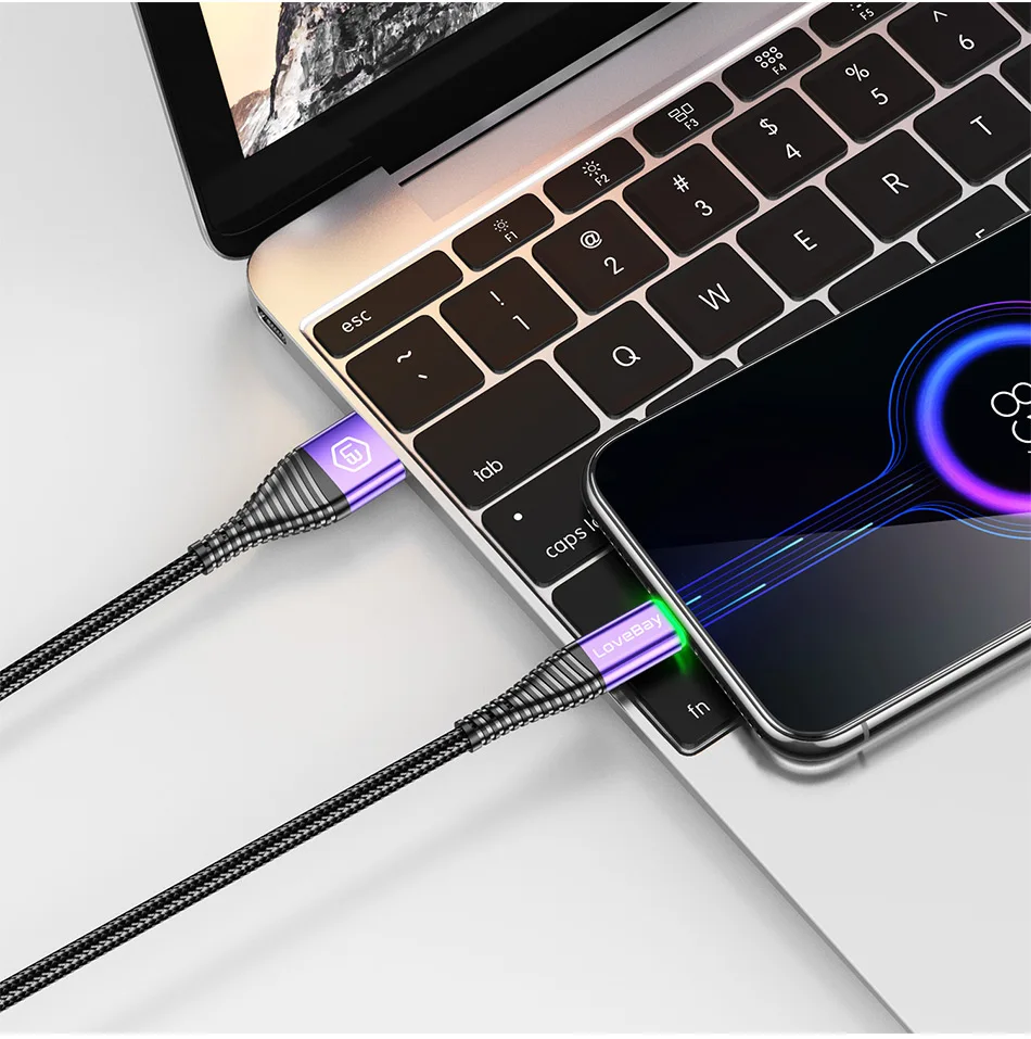 Lovebay USB кабель Быстрая зарядка и передача данных 3A Max для micro usb для android мобильного телефона Встроенный зеленый ЖК-светильник