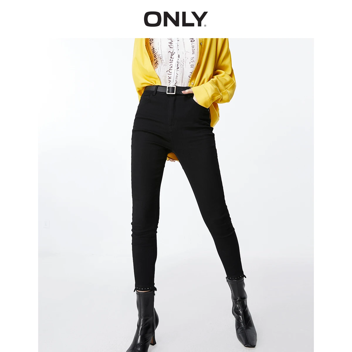 Только зимние узкие джинсы с высокой талией | 119349601 - Цвет: BLK DENIM BLK WEFT
