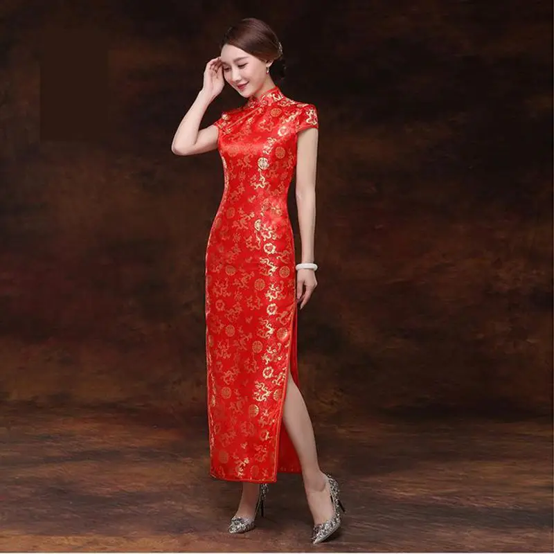 2019 свадебное платье невесты винтажное женское длинное тонкое Qipao оверсайз китайское платье Чонсам тост одежда