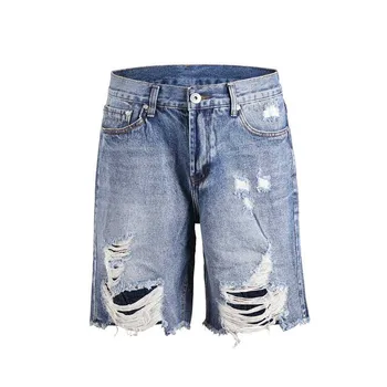 

KIOVNO Men Ripped Destroyed Denim Shorts Distressed Loose Casual Jeans Shorts For Male Size 30-36