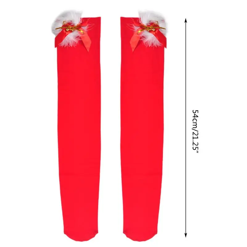 Women Christmas Sexy Thigh High Stockings with Bowknot Bell Cosplay Costume