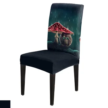 

Cartoon Mushroom Owl Cute Chair Cover Spandex Elastic Printing Dining Chair Kitchen Seat Case Stretch