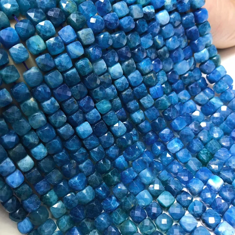 4mm blue apatite faceted square loose gemstone beads for jewelry making diy design