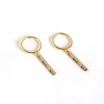 

18K Gold plated 100% Authentic 925 Sterling silver colored mULTI-COLOR CZ SET Round hoop Huggie earrings FINE jEWELRY TLE689