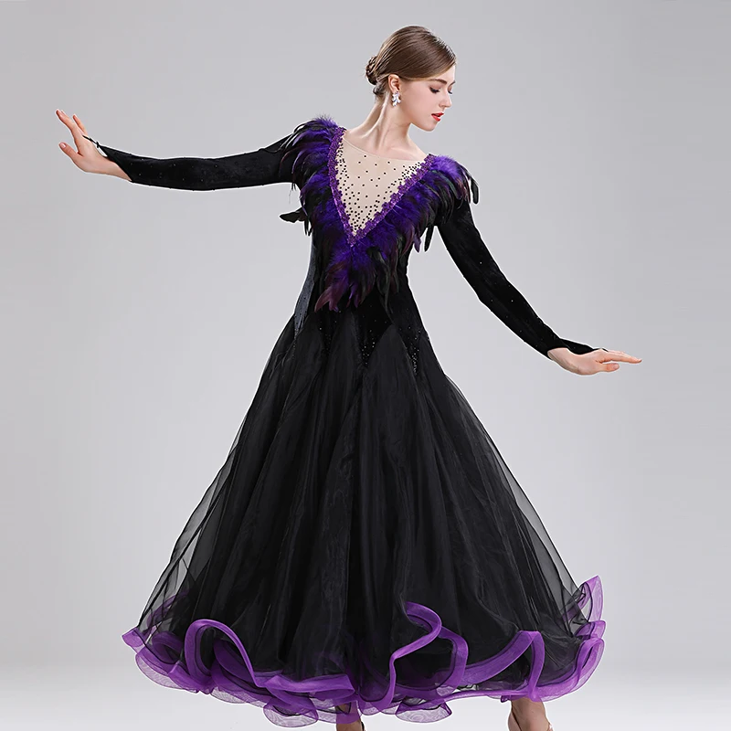 

ballroom dance competition dresses waltz dance dress ballroom dress standard dance wear women festival clothing feather purple