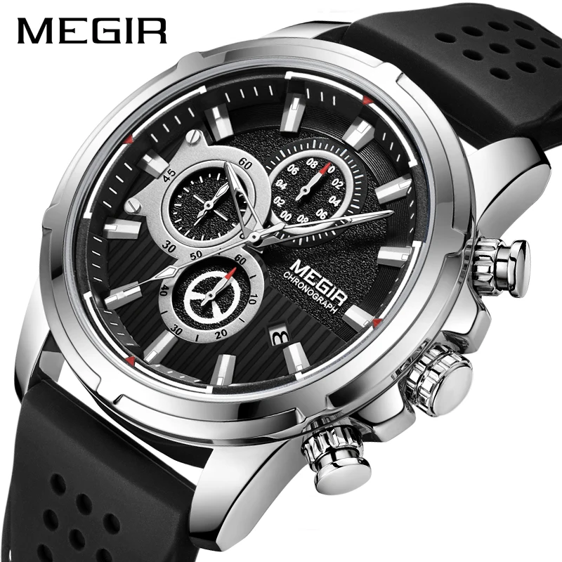 Relogio Masculino Megir New Sport Chronograph Silicone Mens Watches Top Brand Luxury Quartz Clock-4