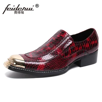 

Luxury Metal Toe Slip on Man Pattern Wedding Loafers Genuine Leather Handmade Men's Footwear Casual Club Shoes For Male SL785