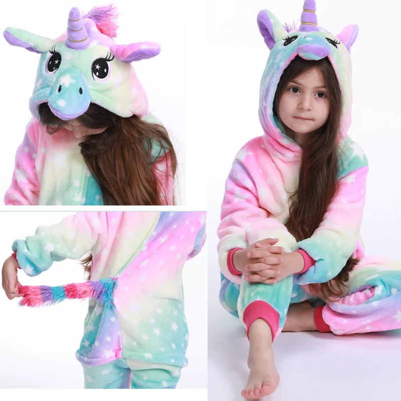 Kigurumi Unicorn Pajamas For Children Winter Girls Boys Unicornio Sleepwear Anime Panda Onesie Kids Costume Baby Licorne Pyjamas