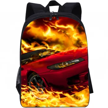 

High Quality Double Layer Flame Car Child School Bag Kids Back Pack Big Student Backpack Travel Casual Boys Teenage