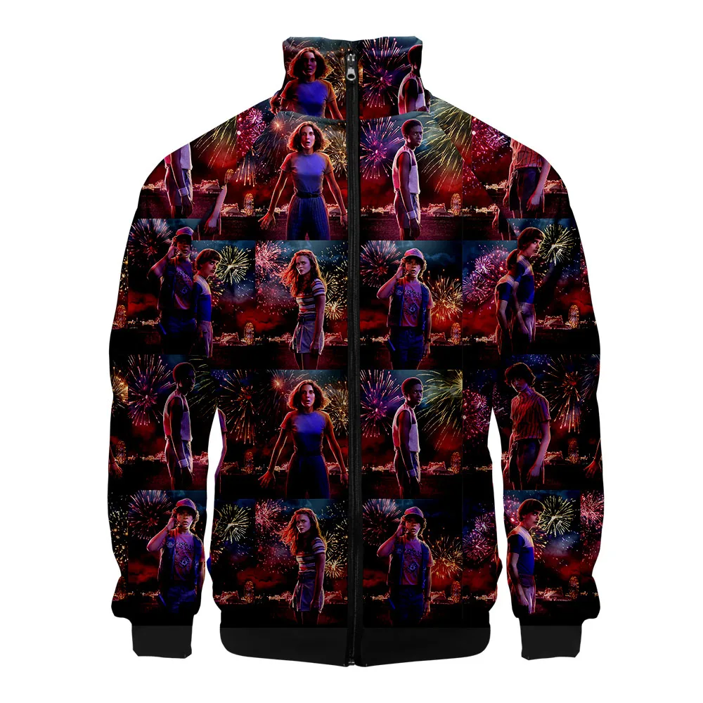 Топы хит Koop Stranger Dingen Bomberjack Mannen 3D Rits Ретро Jas Lente Herfst Harajuku Hoge Kwaliteit Korte Байкерская