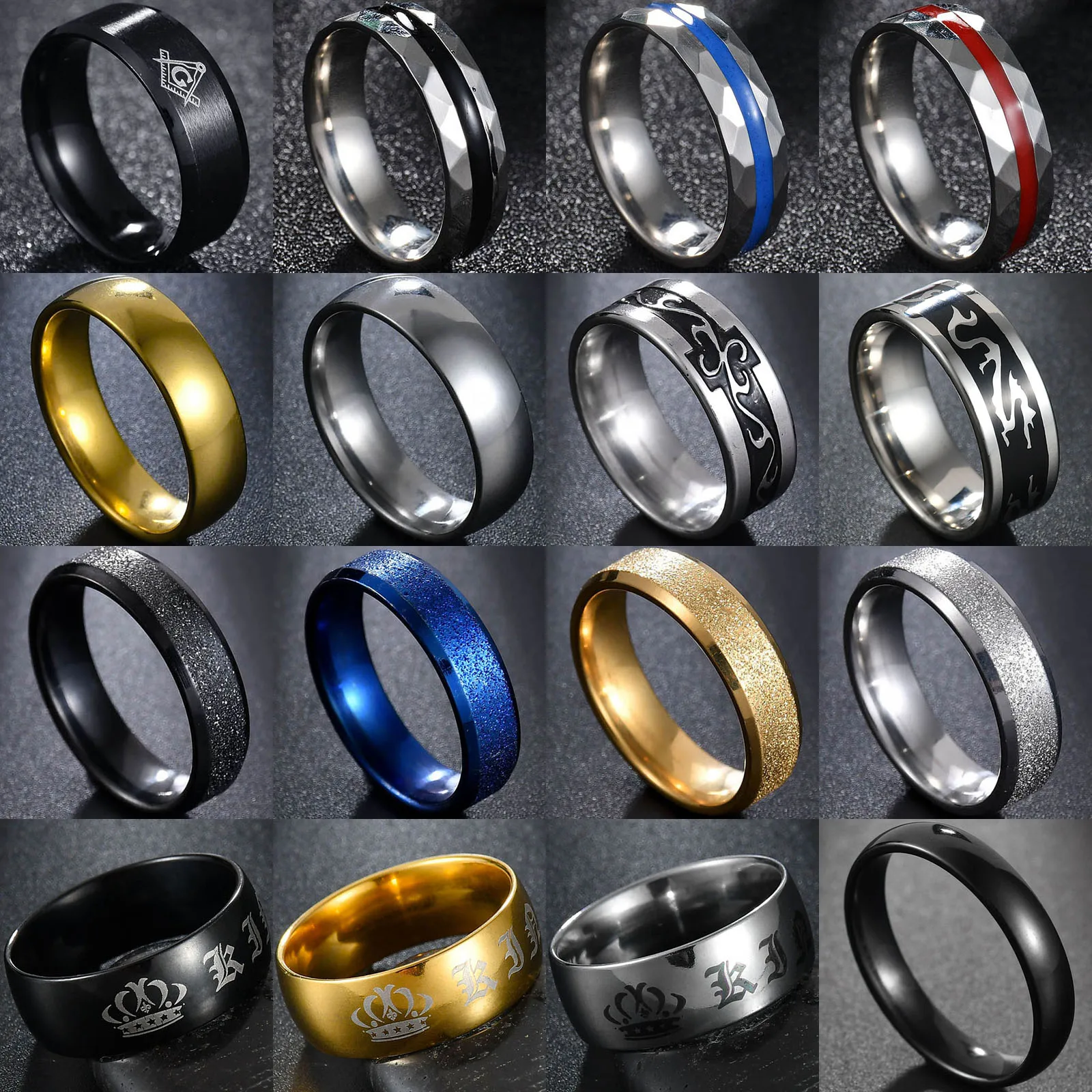 Mix Styles Queen/King Rings Stainless Steel Simple Smooth Ring Superman/Batman/Dargon/Masonic/Firefighter | Украшения и