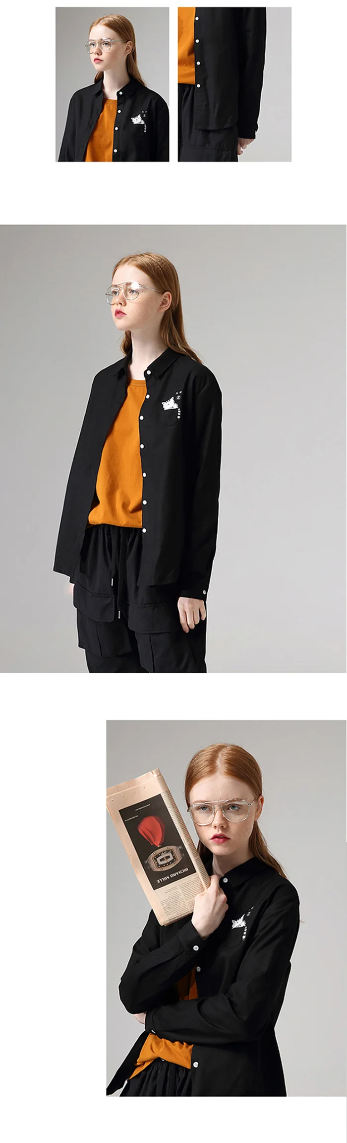 Toyouth забавные животные отложной воротник блузка Повседневная карман с длинным рукавом печатных рубашки женские топы