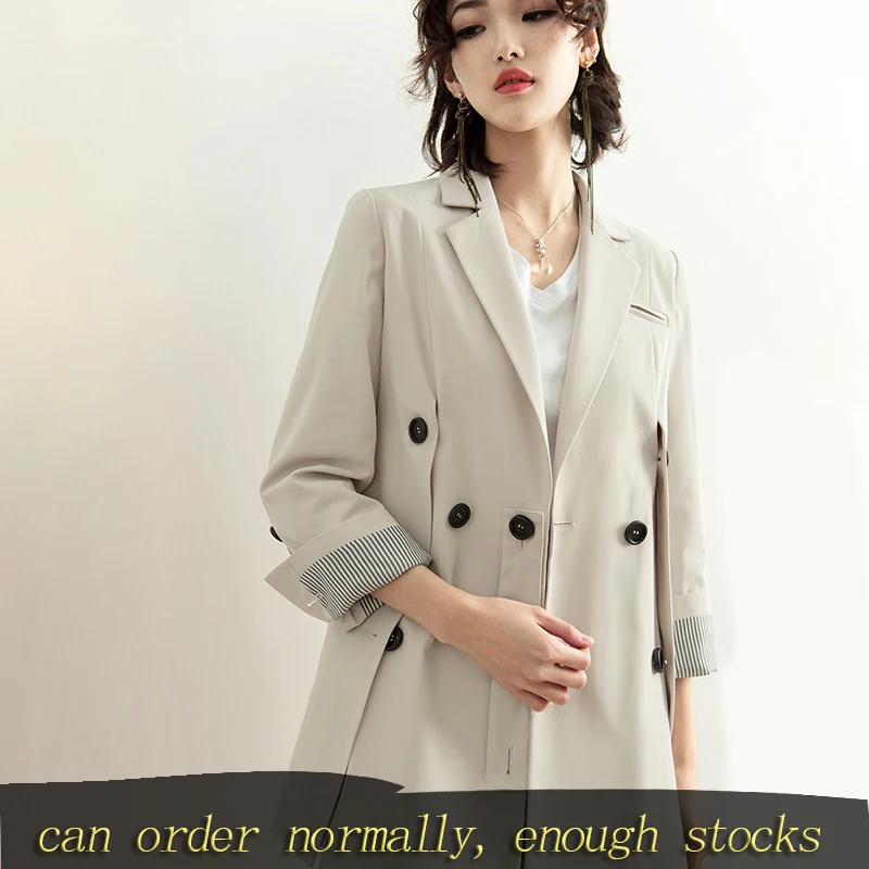 

[DEAT] 2020 New Spring Summer Lapel Long Sleeve Beige Brief Button Split Joint Loose Jacket Women Coat Fashion Tide JQ290
