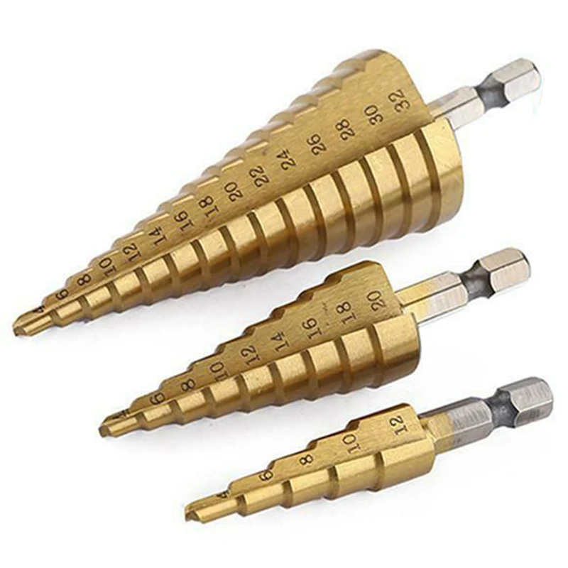 Ступенчатые сверла имеет функцию удаление заусенцев 4-32mm, 4-20mm, 4-12mm