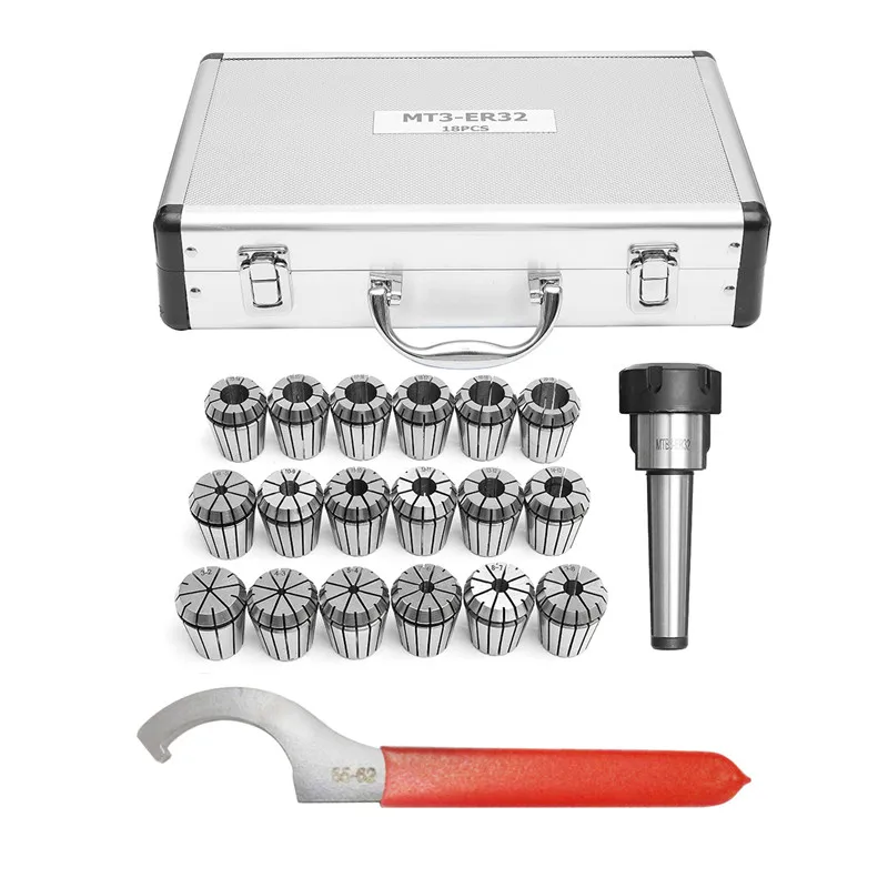 

MT3 Shank With 18Pcs 3-20mm ER32 Collet Chuck Set For CNC Milling Machine Engraving Drilling Tapping Machine Tools