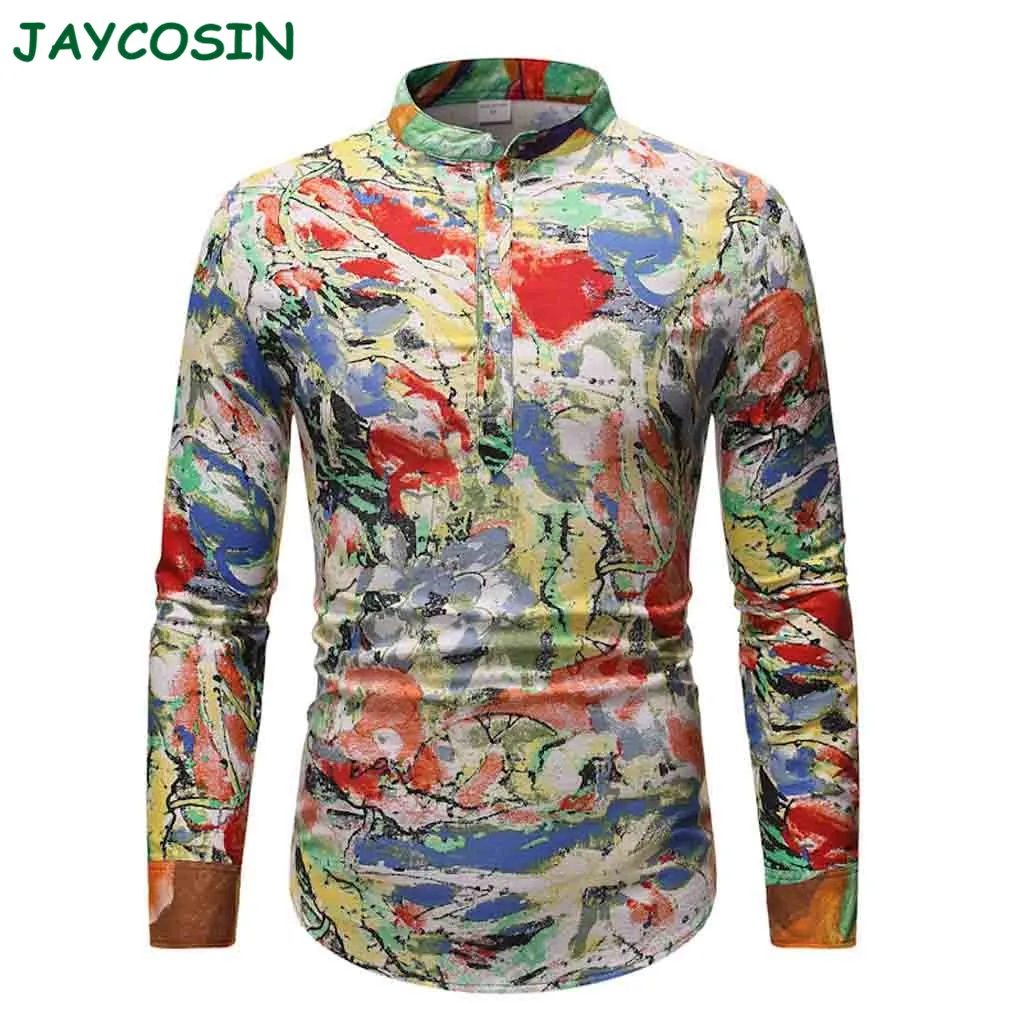 JAYCOSIN мужская одежда, богемный этнический стиль, рубашка размера плюс, Мужская винтажная гавайская рубашка с длинным рукавом, Homme, Осень-зима 1115