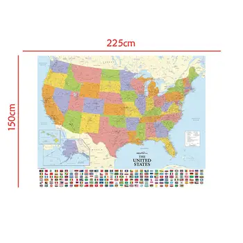 

Non-woven Map Of The United States With National Flags Standard Detailed American Map For Education