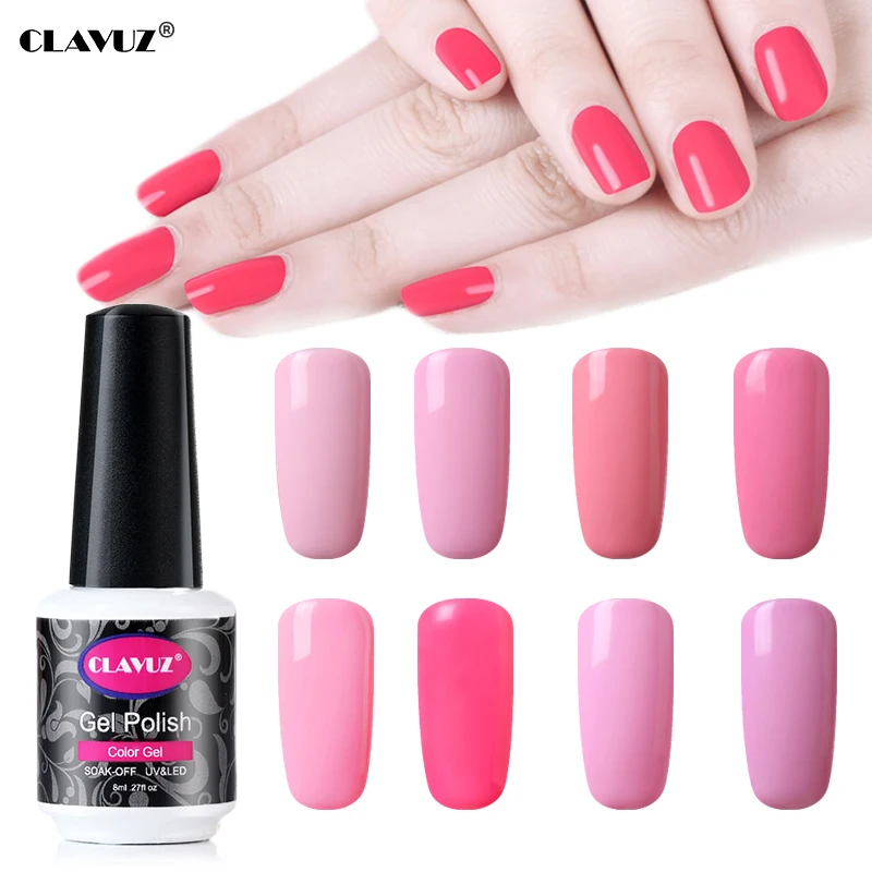 CLAVUZ 8 мл розовая серия+ mate Top Coat Effect УФ гель лак для маникюра Лак для ногтей Замачивание от однородного цвета для ногтей Гель-лак