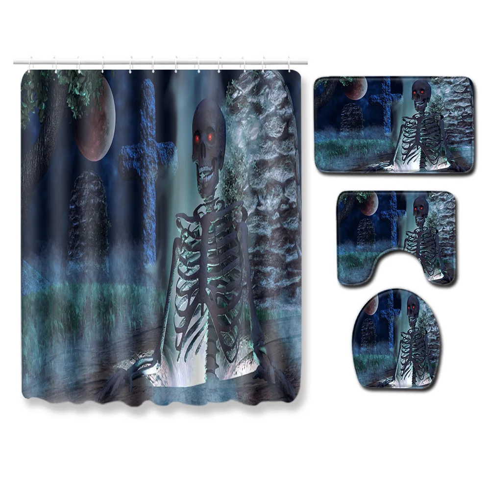 Zeegle 4pcs Bath Mat Set Toilet Pedestal Rug Foot Mat Toilet Seat Cover Mat Waterproof Curtain Flannel Soft Bathroom Carpet Set - Цвет: JA37