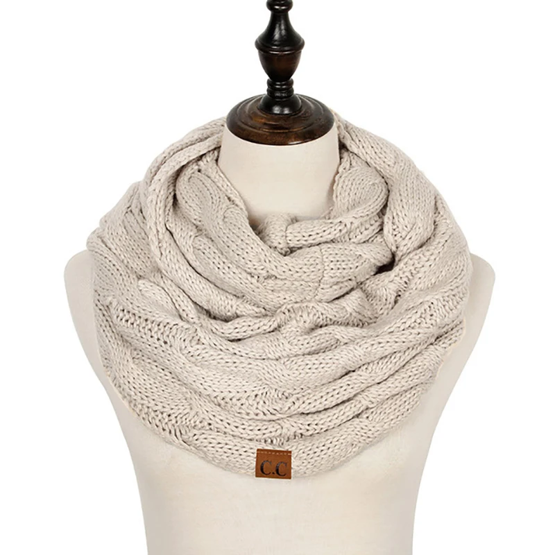 AC041Beige Женский однотонный ЦВЕТНОЙ кабель вязанный шерстяной шарф-снуд Бесконечность зимний шарф на шею воротник-хомут круглые шарфы AC041 - Цвет: AC041Beige