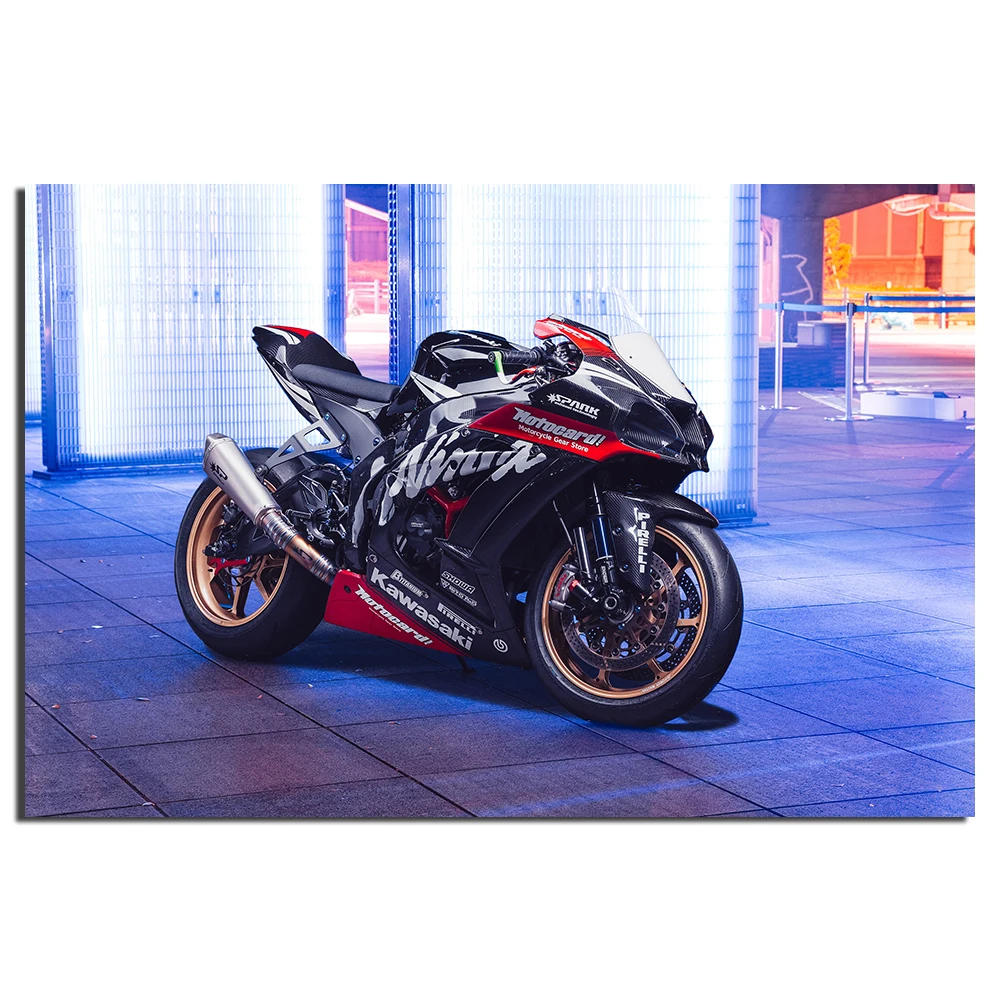 Настенное искусство Kawasaki Ninja мотоцикл плакат печать на холсте картины в рамке для