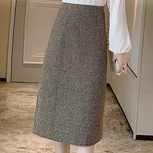 Женские замшевые юбки-карандаш, короткие юбки с высокой талией, клетчатая праздничная одежда, юбки до колен, облегающие повседневные юбки для женщин