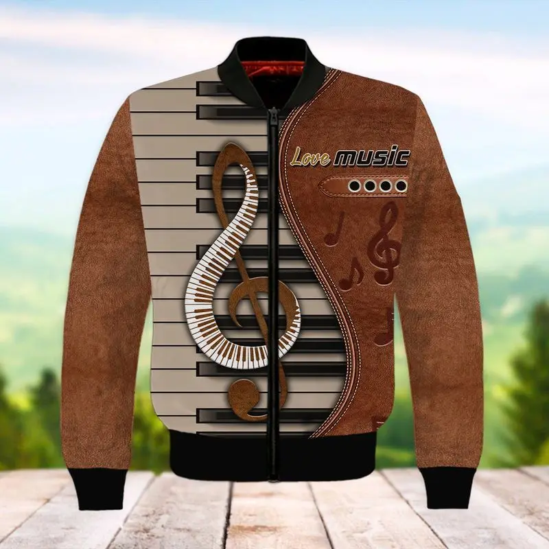 Musical instrument Piano Guitar 3D Bomber Jackets Hoodies Unisex Funny Newest Zipper Hooded Pullover Winter Warm Clothing 1