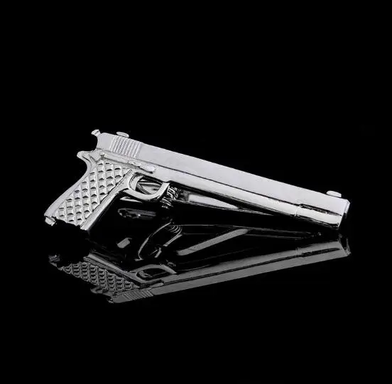 Silver Pistol 20 шт. медный зажим для галстука, музыкальные ноты/курительная трубка/автомобиль/гитара/Крючок для рыбы/перо/Пуля зажим для галстука, булавки для галстука, мужские ювелирные изделия, смешанный заказ - Окраска металла: Silver Pistol