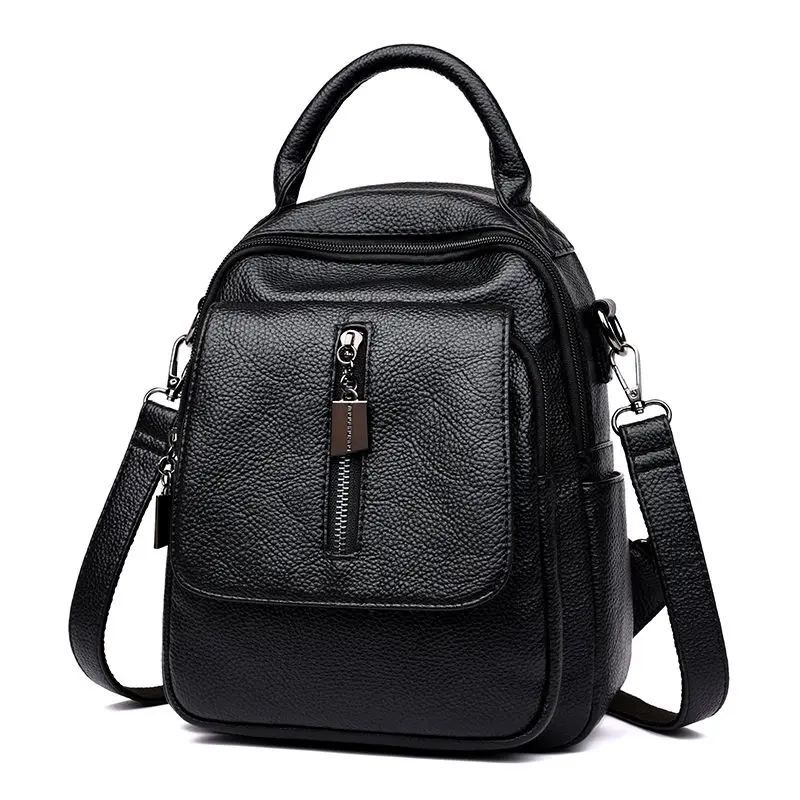 Повседневный многофункциональный женский рюкзак, высококачественные кожаные рюкзаки для девочек-подростков, женские школьные сумки через плечо, рюкзак mochila - Цвет: BLACK