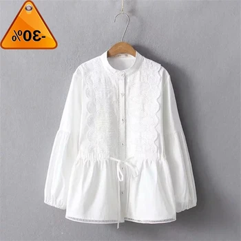 

Style Spring New Embroidery Lace Collar Loose Joker Cardigan Shirt