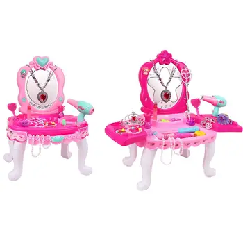 

Girls Dressing Table Make Up Toy Set Princess Makeup Table Toy With Led Light Mirror Pretend Play Makeup Toy Gift For Girls