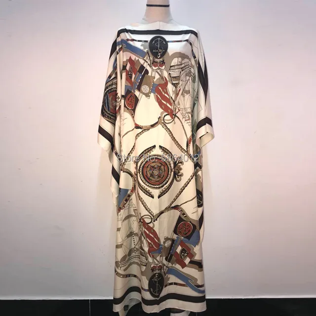 Kuwait Fashion Blogger Recommend Popular printed Silk Kaftan Maxi dresses Loose Summer Beach Bohemian kaftan long dress for lady 2