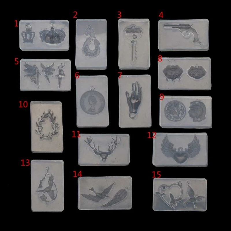 

Deer Lock Key Crown Coin Heart Bird Pendant Resin Silicone Molds Jewelry Tools