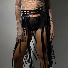 Искусственная кожа PU юбка женская мода Длинная кисточка выдалбливают голографическая Лоскутная Регулируемая юбка женская сексуальная юбка для ночного клуба