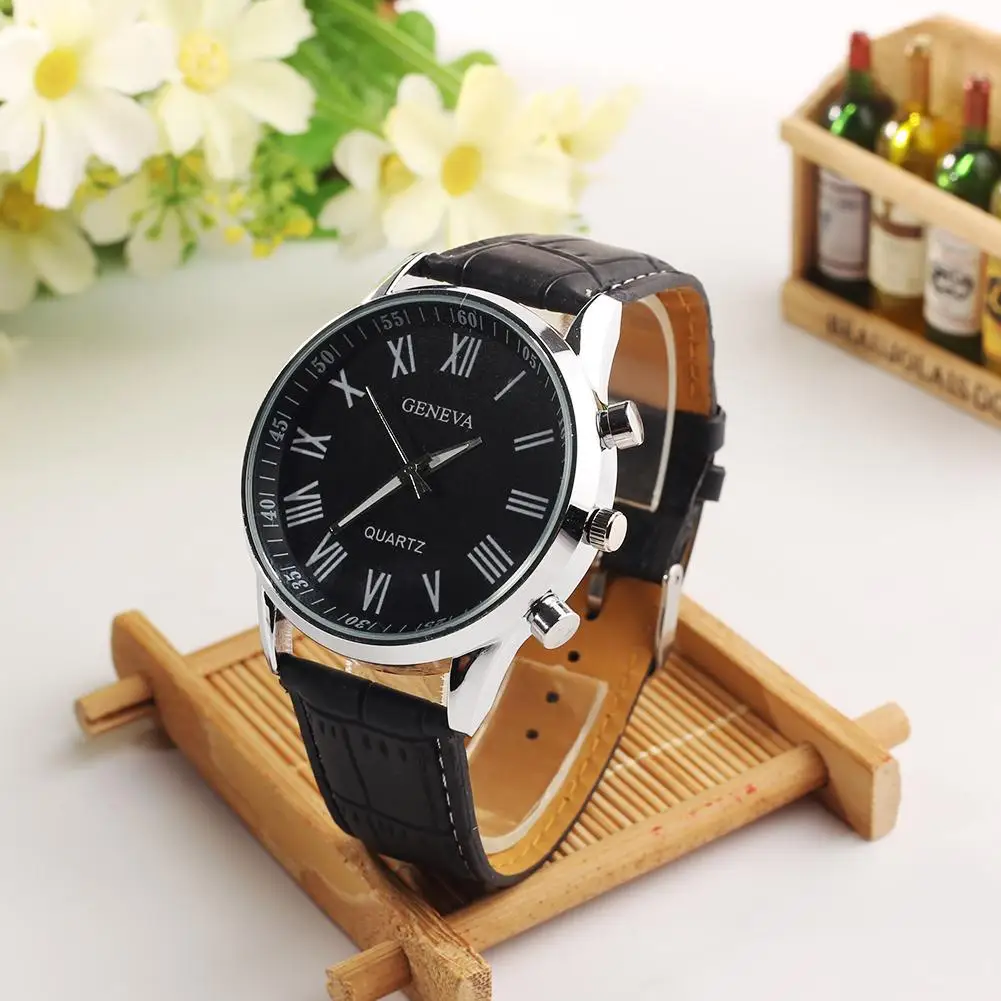 

Fashion Faux Men Watch Leather Band Alloy Roman Numerals Clock Analog Quartz Sport Wrist Watch reloj hombre