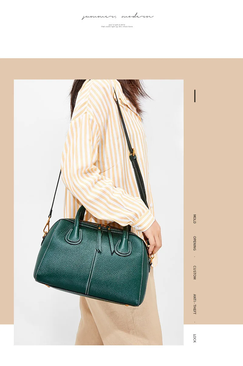 Lady real leather bag pillow bag handbag autumn winter female style head layer cowhide litchi grain one shoulder cross bag
