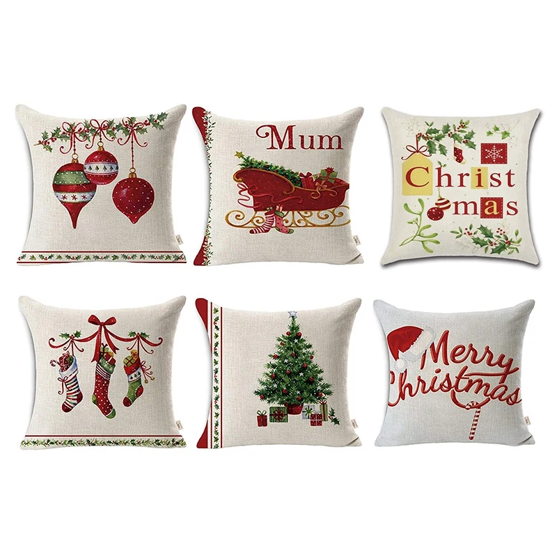 Christmas Series Linen Throw Pillowcase Decorative Cushion Cover Pillowcase Square Christmas Home Decorations